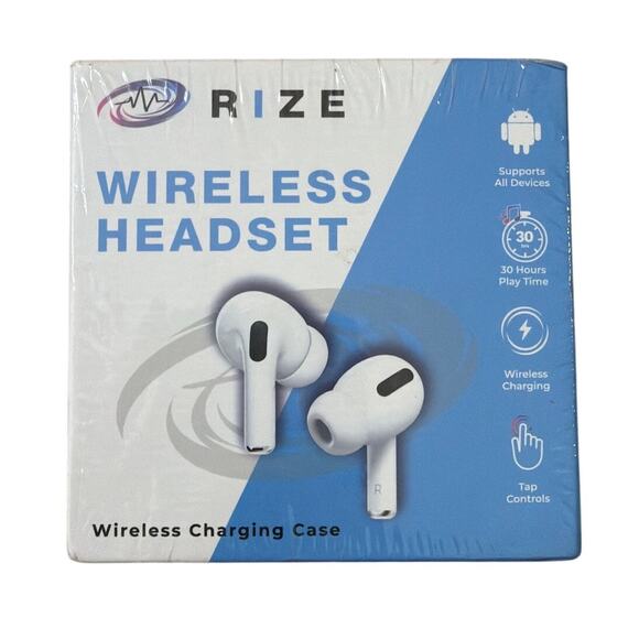 RIZE Wireless Headset With Wireless Charging Case Headphones Bluetooth New - Picture 1 of 5
